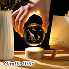 Giraffe Gifts for Women Men 3D Giraffes Crystal Ball with Wooden Light Base Glass Animal Decor Gifts for Giraffe Lovers for Christmas Mothers Valentine's Day Birthday (Diameter 2.36 inches)