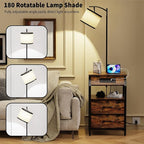 End Table with Floor Lamp, Nightstand with Charging Station, Floor Lamp Table with 3-Color Temperature Bulb, Bedside Table Night Stand with 2 Drawers for Bedroom, Living Room, Brown