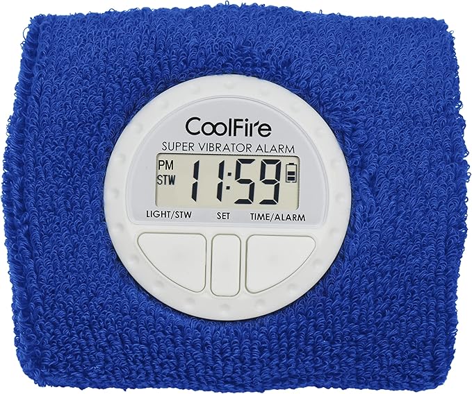 Coolfire Vibrating Alarm Clock - Silent Wristband Watch for Deep Sleepers, Vibration Bracelet With Shock Feature (Blue)