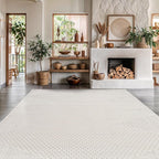 Modern Micro Loop Indoor Area Rugs for Living Room Bedroom Kitchen Geometric Triangle White 6x9 Luxury Durable Low and High Pile Non-Shedding Stain Resistant Soft Area Carpet 6 x 9