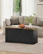 Storage Chest, 39.4" Wooden Storage Trunk, Modern Storage Bench with Safety Hinge, Toy Box, Farmhouse Style, for Bedroom, Living Room, Walnut and Black MCW10BL