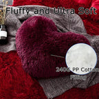 MorroMorn Fluffy Heart Throw Pillows, Shaggy Decorative Pillow for Sofa Couch Bed, Cute Room Decor Decorations for Women Girls Kids (Maroon)