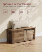 VASAGLE Storage Chest, Storage Bench with 2 Safety Hinges, Farmhouse Style, 15.7 x 39.4 x 18.1 Inches, for Entryway, Bedroom, Living Room, Honey Brown ULSB061K01