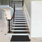 PURE ERA Bullnose Carpet Stair Treads Tape Free Non-Slip Indoor Stair Protectors Pet Friendly Stair Treads for Wooden Steps 9.5" x 30"(7 Pieces,Black Mini-Diamond Trellis)