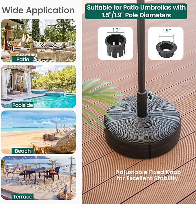 Giantex 66 lbs Fillable Umbrella Base, 18 inch Umbrella Stand Water and Sand Filled, Round HDPE Weighted Market Table Umbrella Holder for Outdoor Deck Garden