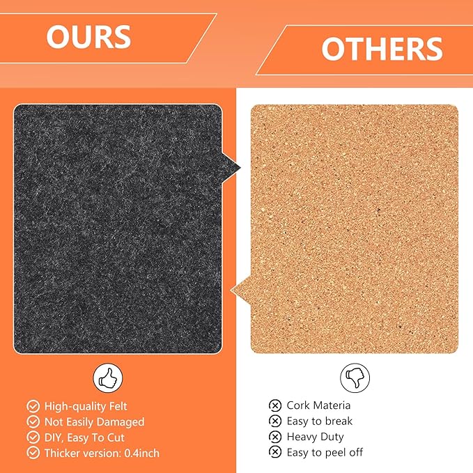 8 Packs Hexagon Felt Pin Board, 12" Bulletin Board with 30 Push Pins, Felt Board for Home Kitchen Office Decor, Self-Adhesive Corkboard Tiles for Walls School Message Photos Memos-Orange