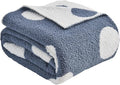 CozeCube Super Soft Fullfy Microfiber Reversible Knitted Blankets, Warm Cozy Fuzzy Plush Throw, Dusty Blue and White Polka Dot Throw Blanket for Couch Bed Sofa, 50" x 60"