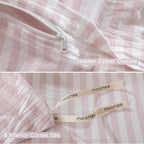MooMee Striped Duvet Cover Set 100% Washed Cotton Linen Like Textured Breathable Durable Soft Comfy (Heathered Greyish Pink Classic Stripes, Palatial King/Oversized King 120"x98")