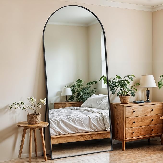 Full Length Mirror, 71" x 28" Arched Full Body Mirror Large Standing Floor Mirrors, Mirrors for Bedroom, Bathroom, Living Room Standing or Wall Leaning, Black