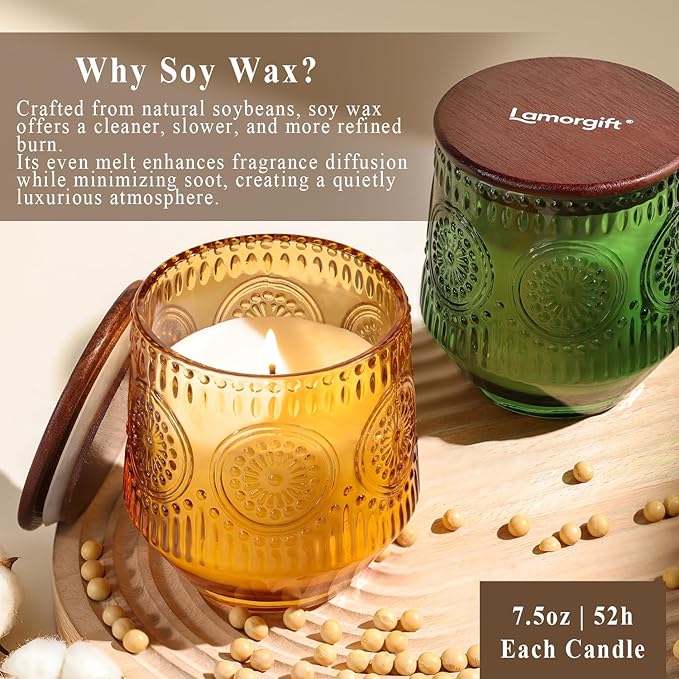 2 Pcs Soy Wax Scented Jar Candles Set, Vanilla Cinnamon & Cedar Balsam- Scented Candles for Home, 7.5oz Each, Up to 52 Hours Burn Time, Decorative Aromatherapy Candle for Relaxation & Luxury Gifting