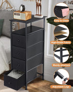 Narrow Dresser for Bedroom, Fabric Tall Dresser & Chests of Drawers with 4 Drawers, Vertical Organizer Storage Tower Unit for Bedroom, Hallway, Entryway Balck