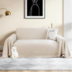 Couch Cover for Dogs, Non Slip Sofa Cover, Washable Couch Covers, 2 Cushion Sofa for Dogs Furniture Protector with Tassels Chenille Sofa Covers for Pets (Tassel Beige, 71" x 102")