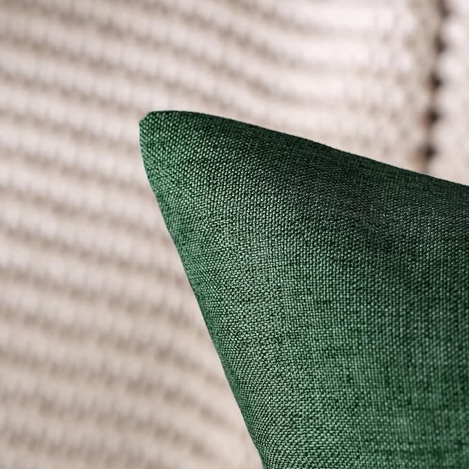 MIULEE Pack of 2 Decorative Outdoor Solid Waterproof Throw Pillow Covers Christmas Faux Linen Garden Farmhouse Cushion Cases for Patio Tent Balcony Couch Sofa 20x20 Inch Emerald Green