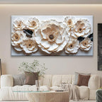 Large Wall Art For Living Room Floral White Wall Art Modern Canvas Art Wall Decor 29" X 58" Painting White Flower Wall Art Print Picture For Bedroom Home Office Decoration