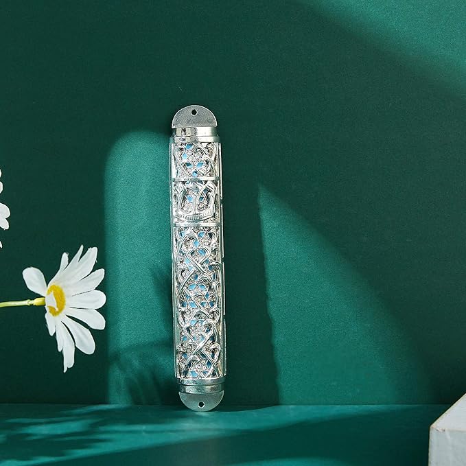 Matashi Hand Painted Enamel 7 inch Mezuzah Embellished w/Hebrew Shin and Crystals Home Door Wall Decor Home Décor Jewish Holiday Housewarming Present House Blessing Gift