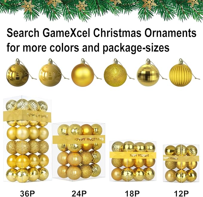 Gold 1.6" Small Christmas Balls Christmas Tree Decoration Ornaments Shatterproof Hanging Balls for Birthday Halloween Holiday Wedding Decorations Set of 24pcs