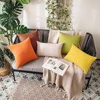 MIULEE Pack of 2 Decorative Outdoor Solid Waterproof Throw Pillow Covers Euro Sham Faux Linen Garden Farmhouse Cushion Cases for Summer Patio Tent Balcony Couch Sofa 26x26 Inch Bright Orange