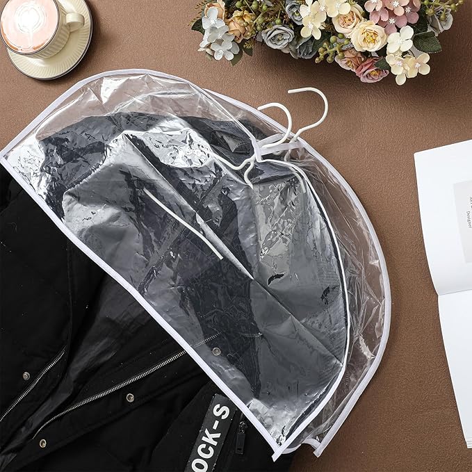 Patelai 12 Pcs 4" Gusseted Plastic Shoulder Covers for Hanging Clothes Coat Covers for Closet Clear Garment Breathable Bag for Jacket Clothing Coat Dress (Transparent)