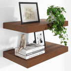 Heimlove 24 x 12 Inch Deep Floating Shelves Wall Mounted with Invisible Brackets,Storage Hanging Shelf for Wall Decor in Bathroom, Bedroom, Toilet, Kitchen, Living Room, Office Set of 2 (Walnut)