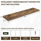 48 Inch Floating Shelves, 12 Inch Deep Floating Shelves for Wall, Floating Shelf with Invisible Brackets, Deep Wall Shelves for Bathroom, Bedroom, Living Room, 1 Pack, Brown
