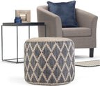 SIMPLIHOME Edgeley Round Pouf - 18 inch Wide Handwoven Jute and Cotton Ottoman in Grey and Natural, Boho-Style Footstool or Extra Seating for Living Room, Bedroom, or Kids Room, Assembled