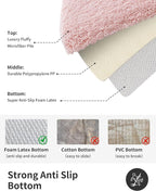 ILANGO Dark Pink Bathroom Rugs 24" × 17" Small Non Slip & Super Absorbent Extra Thick Soft, Washable Bath Mat for Floor, Microfiber Plush Shaggy Bath Rug with Rubber for Bathtub Shower Room Sink