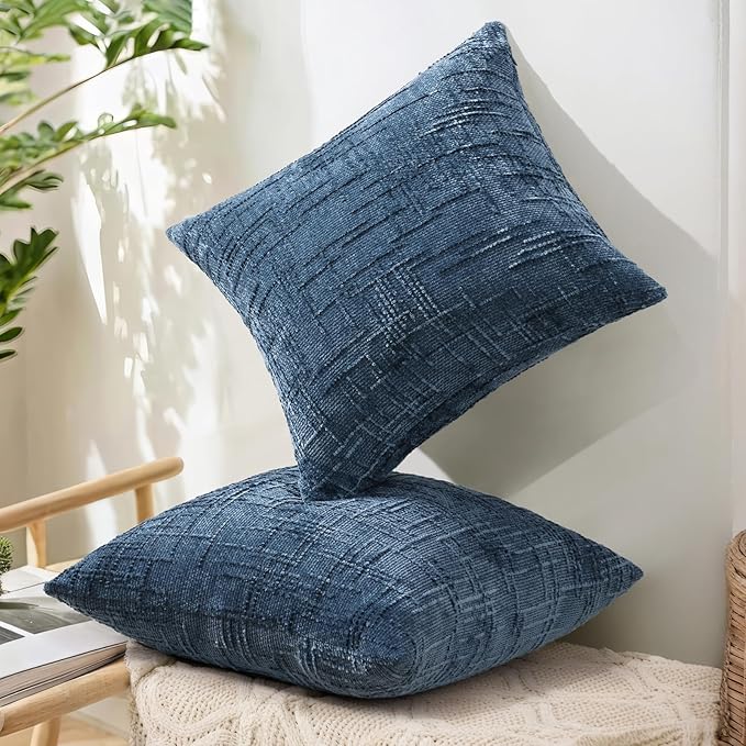 decorUhome Spring Navy Blue Chenille Throw Pillow Covers 12x20 Set of 2 Textured Soft Cozy Slubby Couch Pillow Covers Modern Farmhouse Boho Decorative Pillow Cases for Bed Sofa Living Room