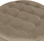 Homepop Home Decor | Button Tufted Velvet Round Storage Ottoman | Ottoman with Storage for Living Room & Bedroom, Fawn Velvet