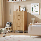 GarveeHome 5 Drawer Dresser for Bedroom, 48 in Tall Modern Chest of Drawers with Deep Drawers and Wide Top, Fluted Wooden Dresser Organizer for Living Room, Hallway, Kids Room, Natural
