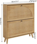 Shoe Storage Cabinet for Entryway with 2 Flip Drawers, Narrow Wood Shoe Cabinet with Fluted Panel, Freestanding Hidden Shoe Organizer for Foyer, Hallway (Wood Color - No Shelf)