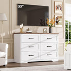 GAOMON Farmhouse 6 Double Drawers Dresser for Bedroom, 47.2''Wide Chest of Drawer, Wooden Horizontal Dresser with Metal Handle and Stable Base, Modern Cabinet for Bedroom, Living Room, White and Brown