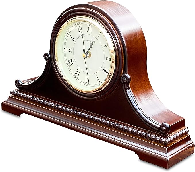 Mantel Clocks, Battery Operated, Silent Wood Mantle Clock with Westminster Chimes On The Hour, Solid Wooden Shelf Decorative Chiming Table Clock, 9" x 16" x 3"