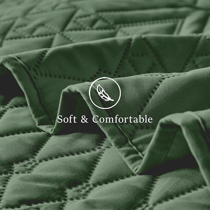 akkialla Full/Queen Size Quilt Bedding Set,Green Lightweight Microfiber Soft Bedspread,Modern Style Geoetric Pattern Coverlet Set for All Seasons,3 Piece(1 Quilt,2 Pillow Shams)
