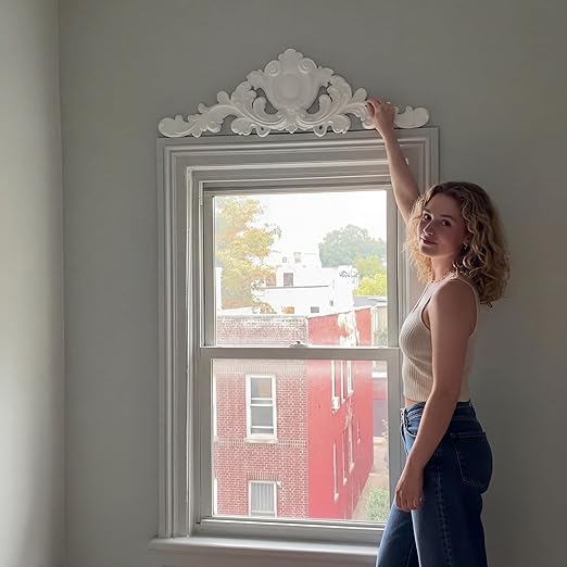 Sintuff 16" W x 47" H x 2" P Door Frame Molding Pediment Over Door Large PU Window Frame Decor French Country Decoration for Home Living Room Entryway Wall Art