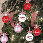 Valentines Tree Decorations, 12 Pcs Valentine Ornaments for Tree, Valentine's Day Hanging Ornament for Christmas Tree, Red Pink White Plastic Ball Ornaments