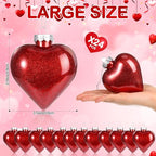 Civaner 24 Pcs Large Valentine's Day Heart Shaped Ornaments Outdoor, Glitter Heart Shaped Baubles with Pre-Strung Wire, Romantic Home Hanging Decorations for Valentine Tree (Red)