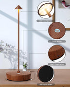 Cordless Table Lamps Rechargeable, 6000mAh Battery Operated LED Desk Lamp Outdoor Waterproof Portable Touch Dimmable Table Light for Patio Restaurant Dining Home Wood Grain