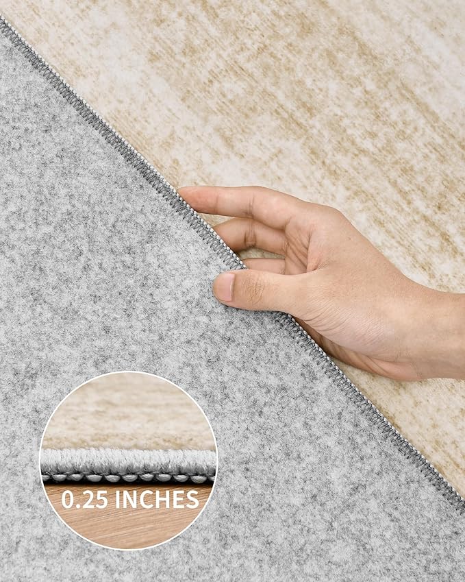 Art&Tuft Washable Rugs 9x12, Low Pile Area Rugs 9x12 Living Room - Non Slip and Stain Resistant Soft Thin Rug for Bedroom, Dining Room, Kitchen, Office, Brown