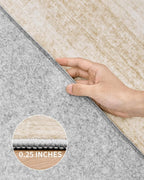 Art&Tuft Washable Rugs 9x12, Low Pile Area Rugs 9x12 Living Room - Non Slip and Stain Resistant Soft Thin Rug for Bedroom, Dining Room, Kitchen, Office, Brown