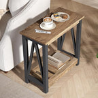 ChooChoo Farmhouse End Table Set of 2, Rustic Vintage Narrow End Side Table with Storage Shelf for Small Spaces for Living Room, Bedroom Rustic Oak & Black