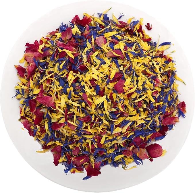 Dried Rose, Cornflower & Chrysanthemum Petals Mix – 1.34oz (38g), Natural Dried Flower Blend for Crafts, Soap Making, Candle Decoration, Resin Art & Potpourri