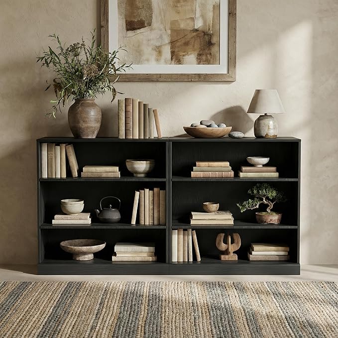 Casaphoria 31" H Wooden Bookshelves, 3 Tier Heavy Duty Bookshelf with Adjustable Shelves, Farmhouse Bookshelf with 16" Deep Storage Space for Living Room,Bedroom & Home Office