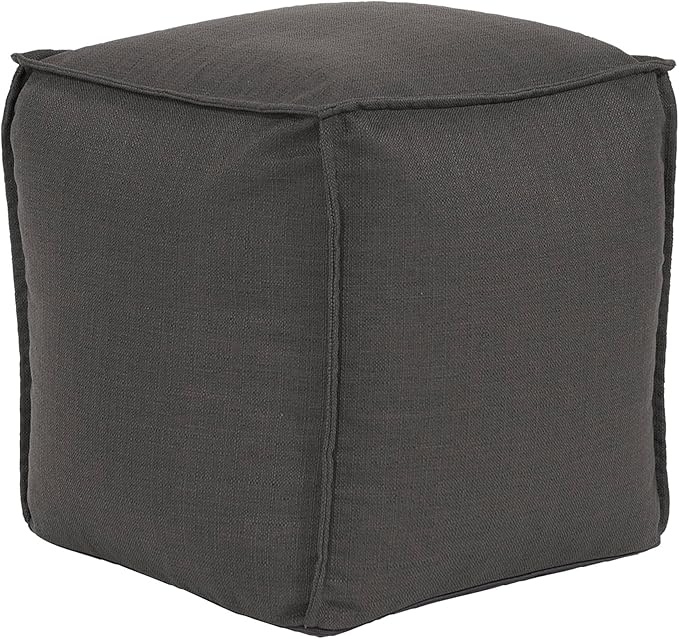Howard Elliott Square Pouf Ottoman Foot Rest With Cover, Round Stuffed Filled Foot Stool, Fluffy Compact & Comfortable Soft Seating for Living Room & Bedroom, 20 x 20 x 18 Inch, Gray