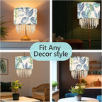 Blue Leaf Tropical Leaf Lamp Shade with Acrylic Bead Droplets, Drum Fabric Light Shade for Ceiling Pendant Table or Floor Lamps, Botanical Nature Home Decor, 15.7in