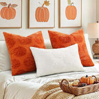 decorUhome Decorative Rust Pumpkin Thanksgiving Throw Pillow Covers 20x20 Set of 2, Soft Chenille Jacquard Farmhouse Textured Pillow Covers for Couch Bed Sofa Autumn Harvest Halloween Holiday