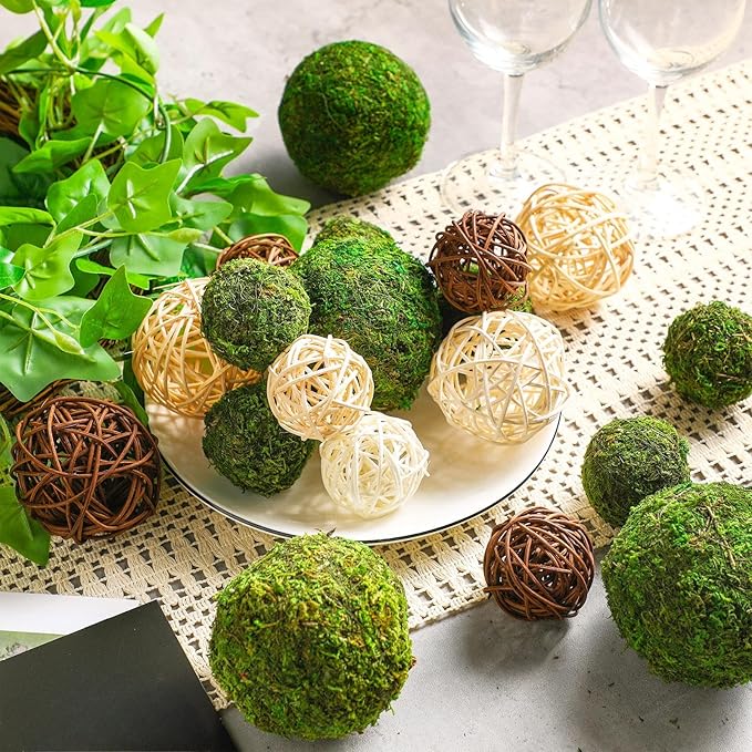 Yunsailing 36 Pcs Moss Decorative Balls for Centerpiece Bowls and Rattan Wicker Balls Handmade Moss Balls Orbs Moss Vase Filler for Garden Wedding Home Decoration