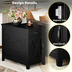IRONCK End Table with Charging Station, Narrow Side Table for Living Room, Farmhouse Night Stand for Bedroom, Bedside Table with Storage and Drawer for Home, Black
