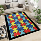 Colorful Puzzle Rug Baby Childrens Playing Exercise Education Learning Decor Floor Mats Black Border Throw Mats Boys Girls Playtime Area Rug for Indoor Kid Room Playroom Nursery Porch, 3x4ft