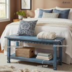 Country Cottage Entryway Bench with Storage Shelf – 36 Inch Solid Wood Farmhouse Bench in Antique Blue Distressed Finish for Rustic Hallway or Living Room Accent by Alaterre Furniture