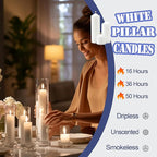 18 Pcs White Pillar Candles Bulk Set，2x3 2x6 2x8 Inch - 12 Each Size，Hurricane Candles，Dripless Unscented Smokeless，Gives You a Better Atmosphere When Organizing an Event Party.